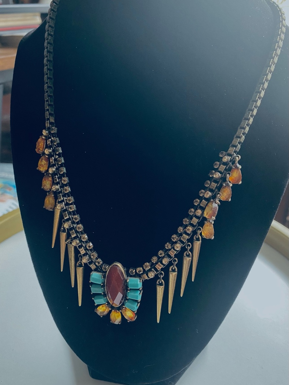 Lucky Brand Multicolor Spike Pendant Necklace - Turquoise & Amber Accents